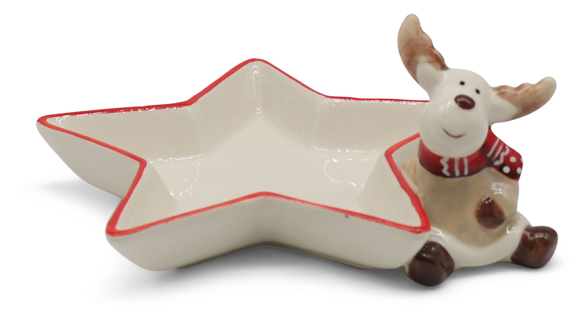 Decorative bowl star with moose, ceramic