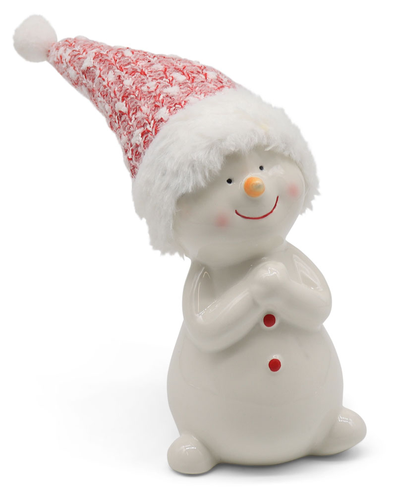 Snowman Snoopy with pointed hat, ceramic