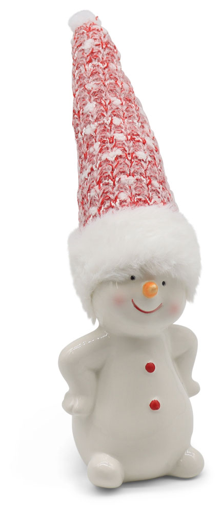 Snowman Snoopy with pointed hat, ceramic