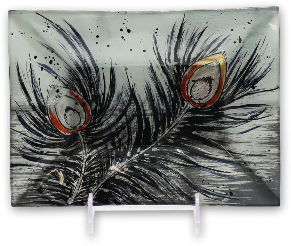 Glass plate "Pfauenfeder" (peacock feather) rectangle