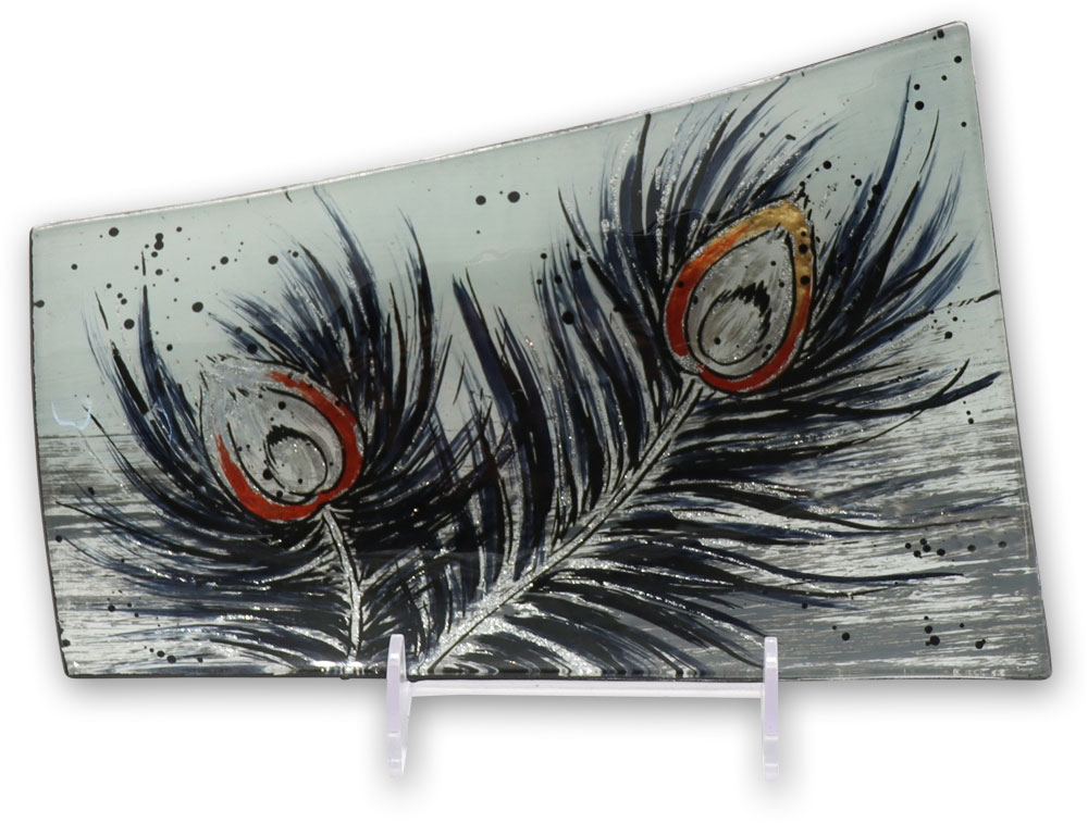 Glass plate "Pfauenfeder" (peacock feather) trapeze