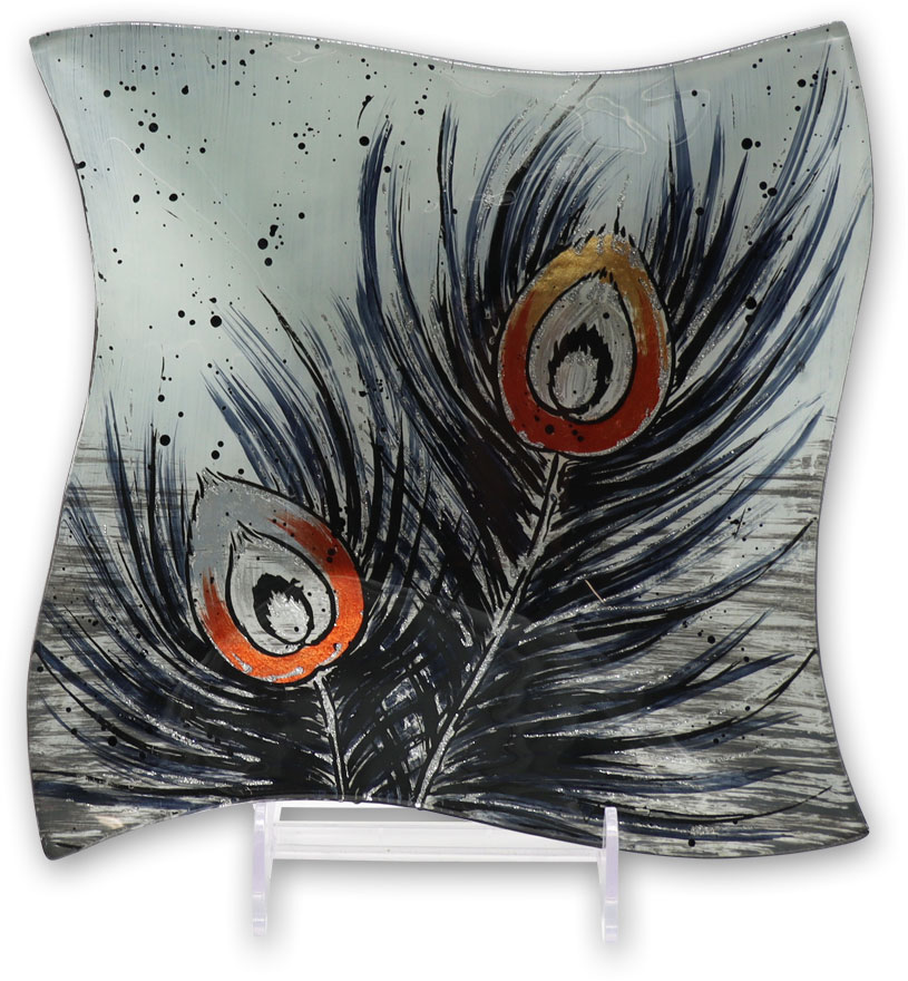 Glass plate "Pfauenfeder" (peacock feather) rhombus