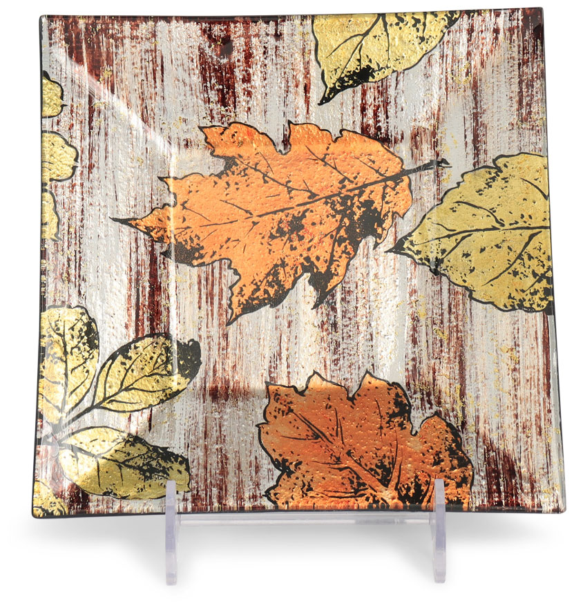Glass plate "Blaetter" (leaves) square