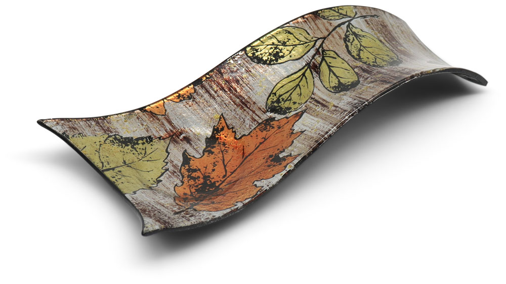 Glass plate "Blaetter" (leaves) curved