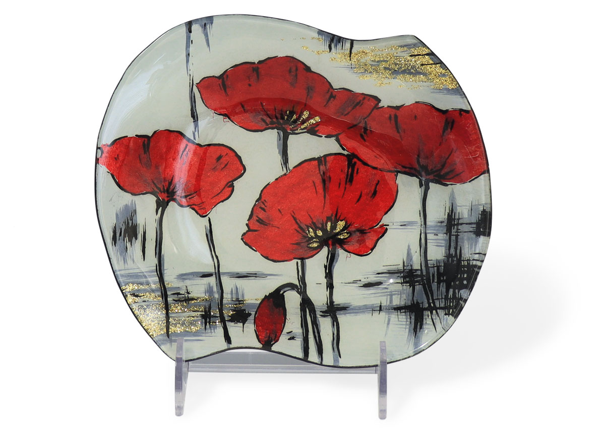 Glass plate "Mohnblumen" (poppy) rhombus
