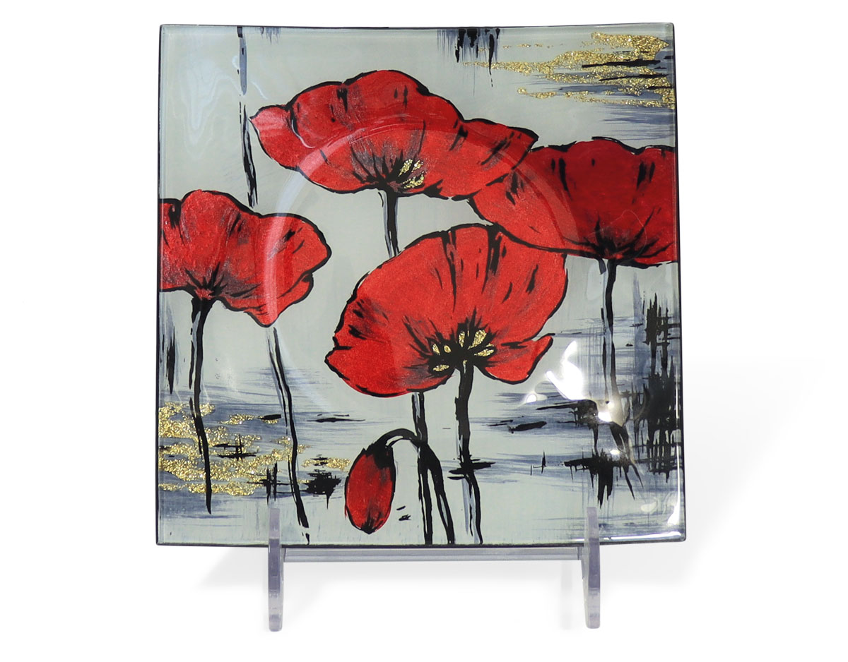 Glass plate "Mohnblumen" (poppy) square