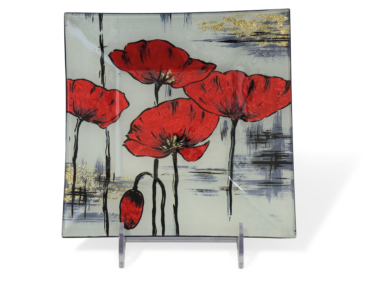 Glass plate "Mohnblumen" (poppy) square