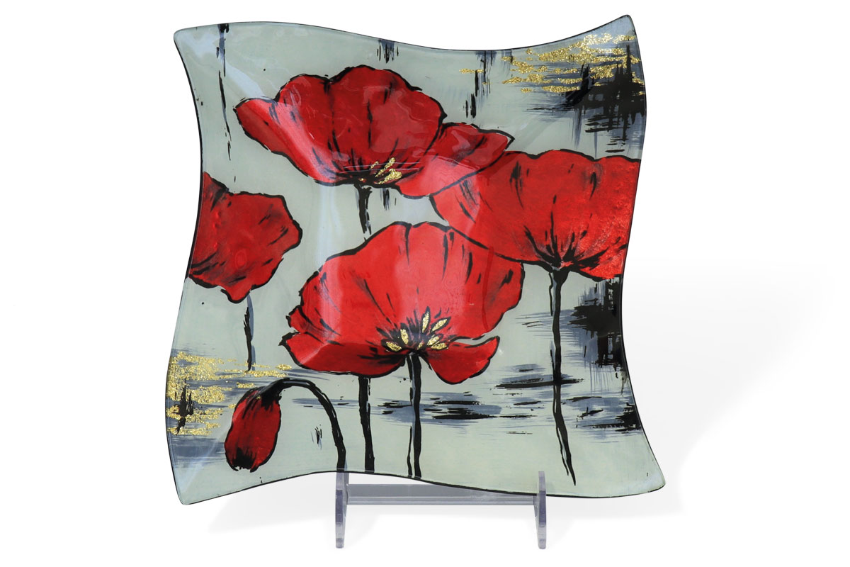 Glass plate "Mohnblumen" (poppy) rhombus