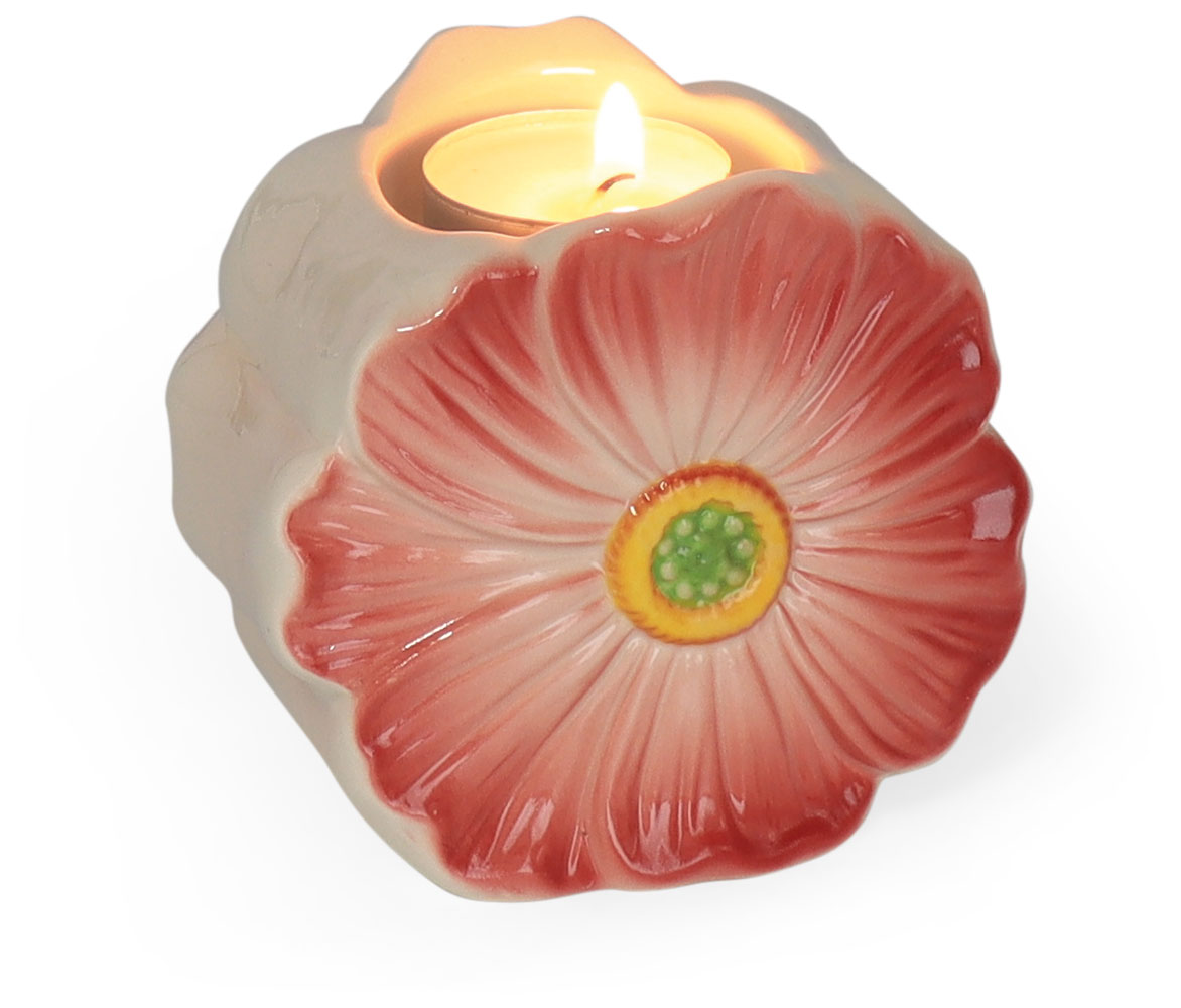Tealight holder flowers bordeaux, earthenware