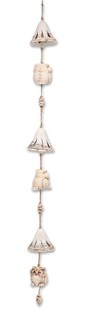 Bell garland 3 owls with little bells, ceramic