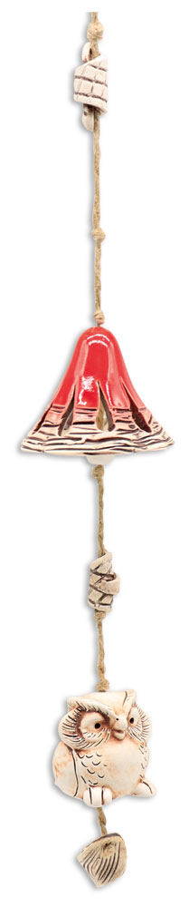 Little bell red with owl, ceramic