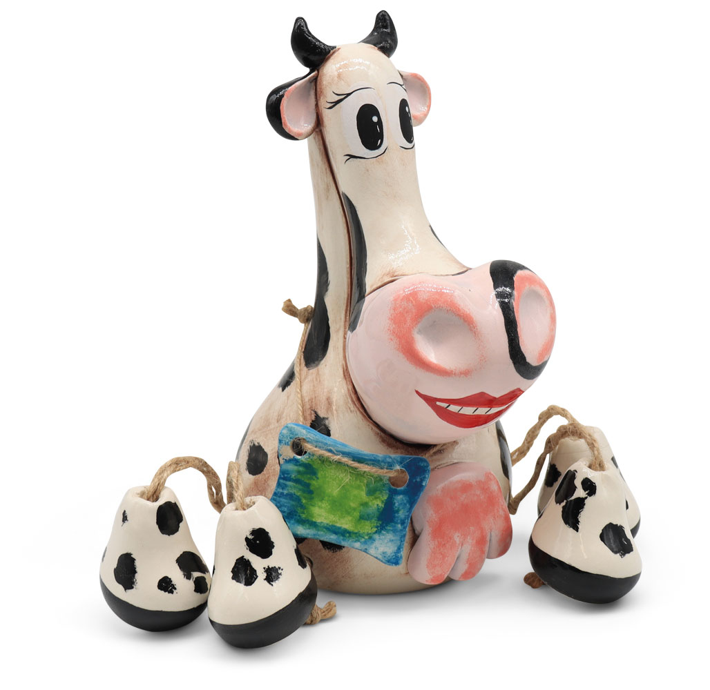 Coin bank cow with plate for labeling