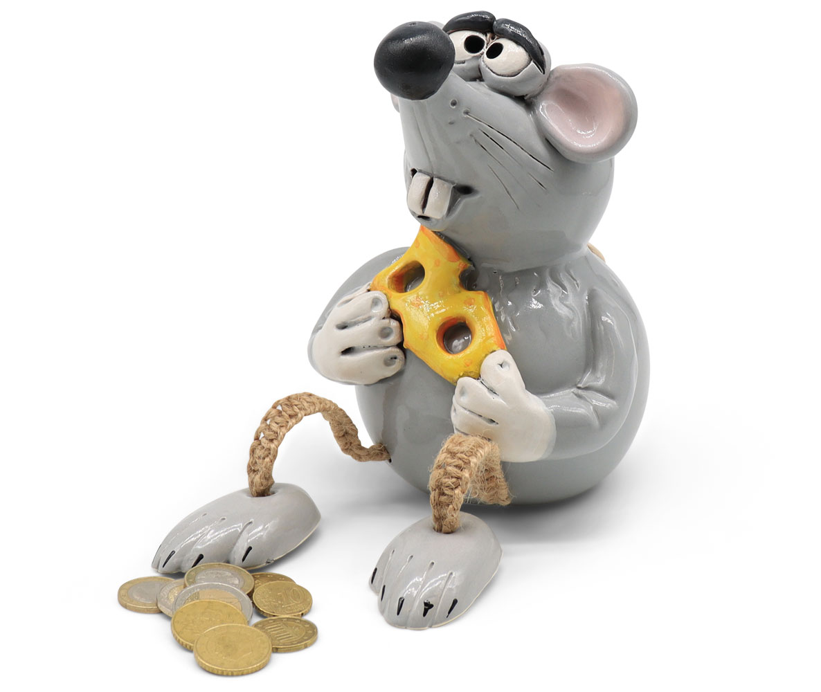 Coins bank mouse with cheese