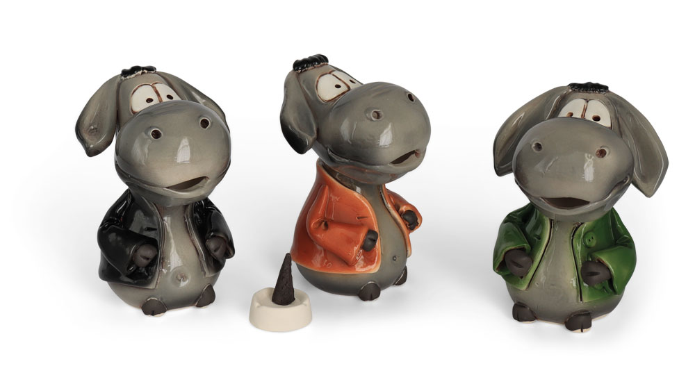 Smoking figure donkey, mix of 3