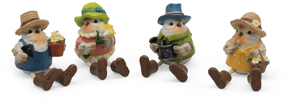 Summer sparrows, quartet, polyresin