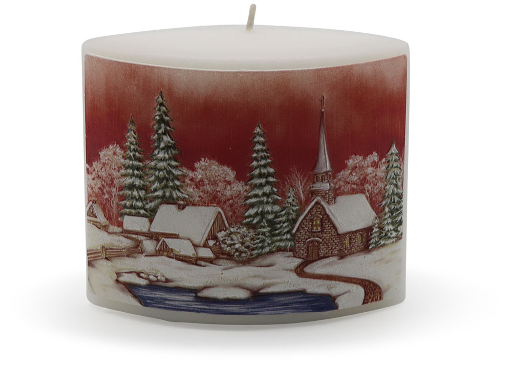 Candle "Winterdorf" (winter village) orange oval