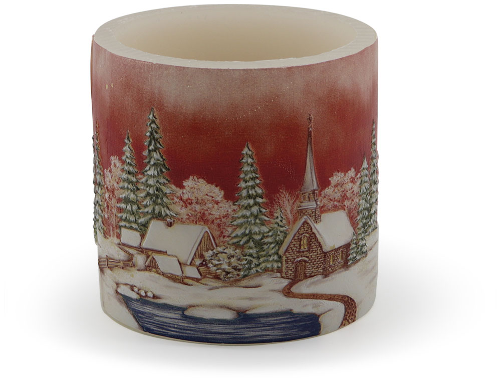 Candle tealight holder "Winterdorf" (winter village) orange