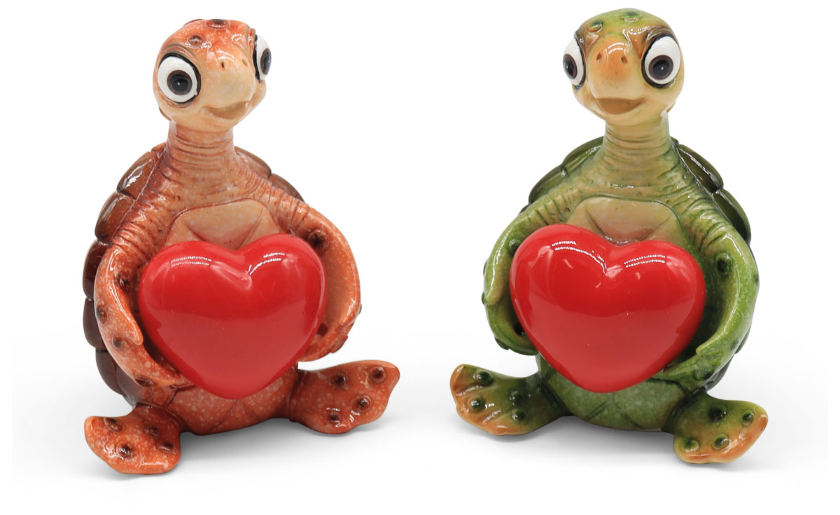 Turtle green/brown with heart, mix of 2, polyresin
