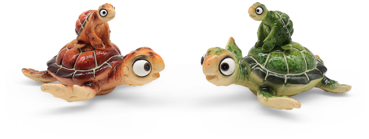 Turtle green/brown Mom with baby, mix of 2, polyresin