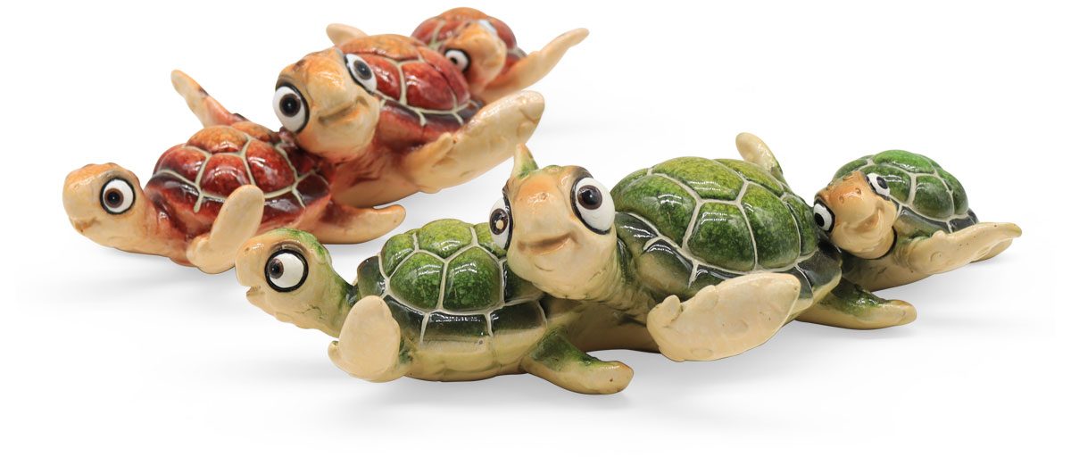 Turtle family green/brown, mix of 2, polyresin