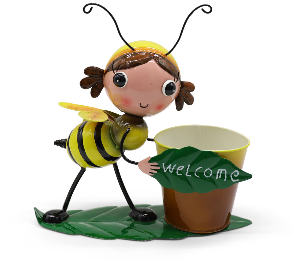 Metal plant pot bee