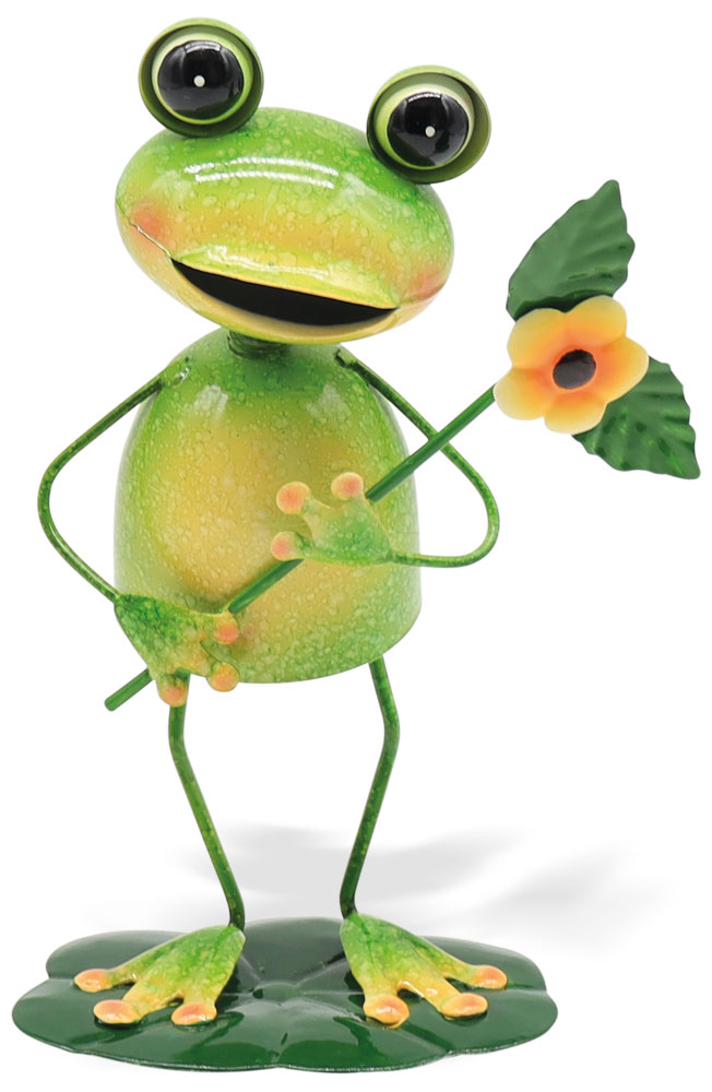 Frog Crush with flower, metal
