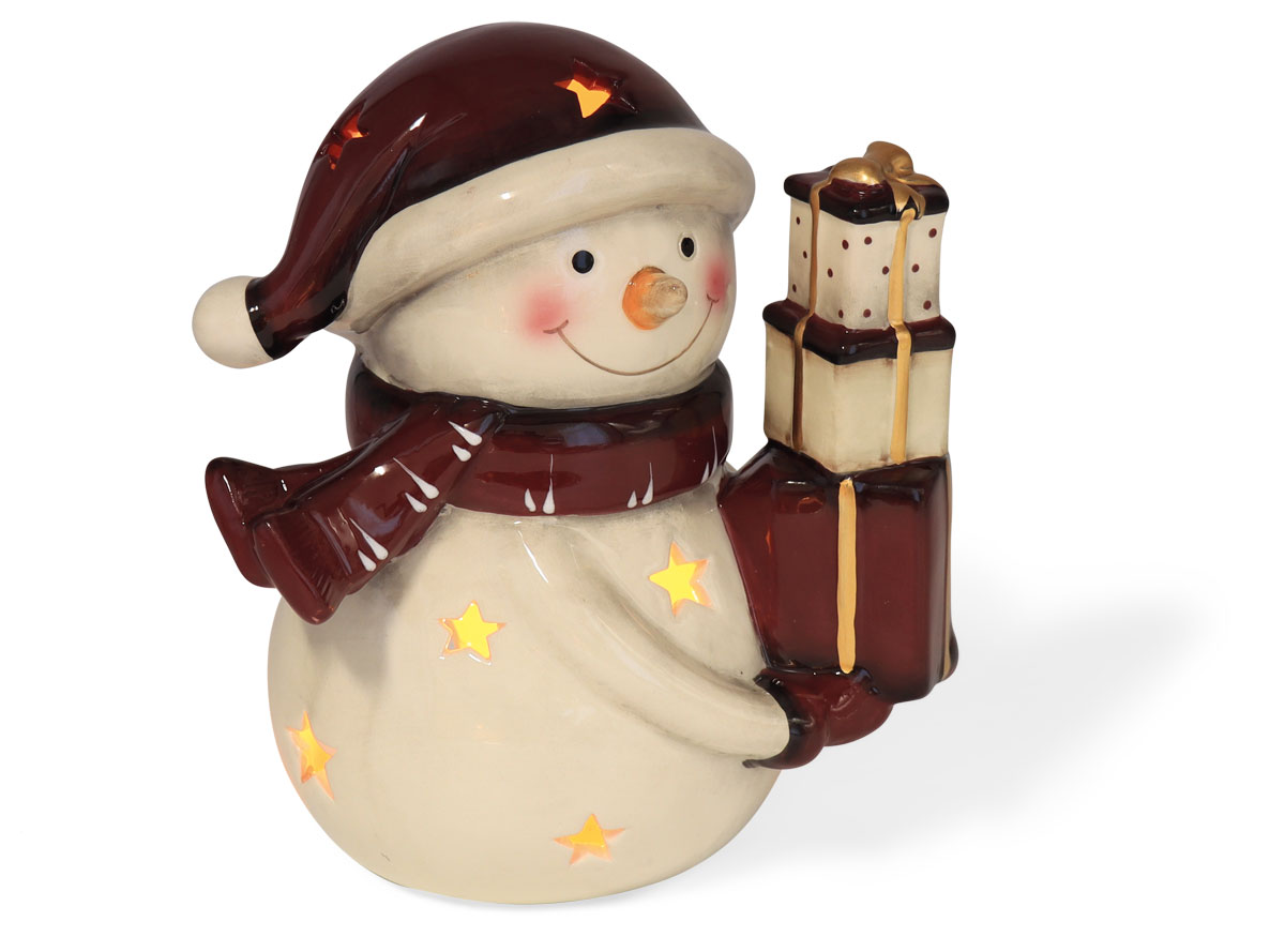 Tealight holder snowman Rudolf, ceramic