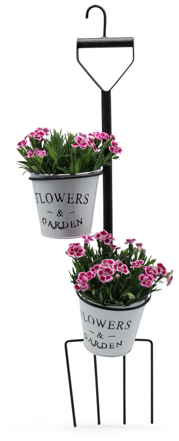 Metal spade fork double plant pot