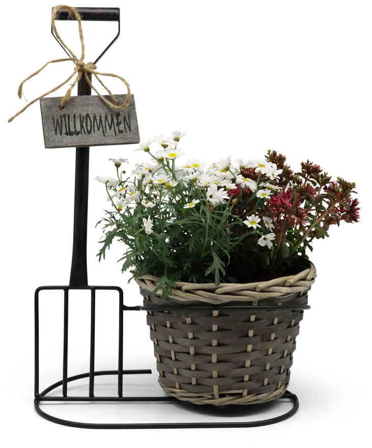 Metal spade fork bast plant pot