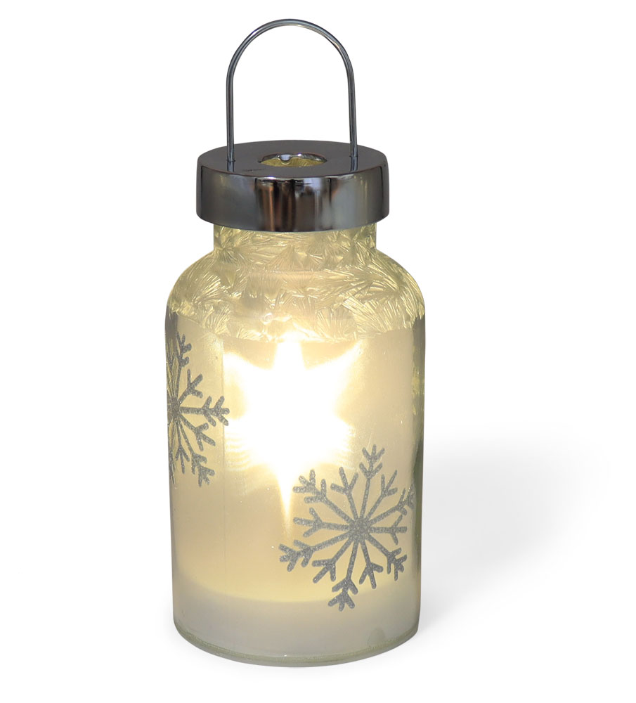 Glass LED silver lantern winter landscape