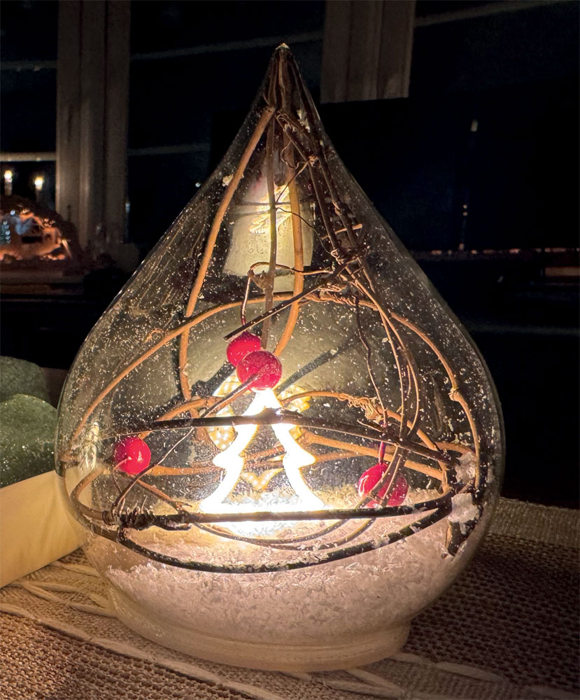Glass LED light cone with christmas tree
