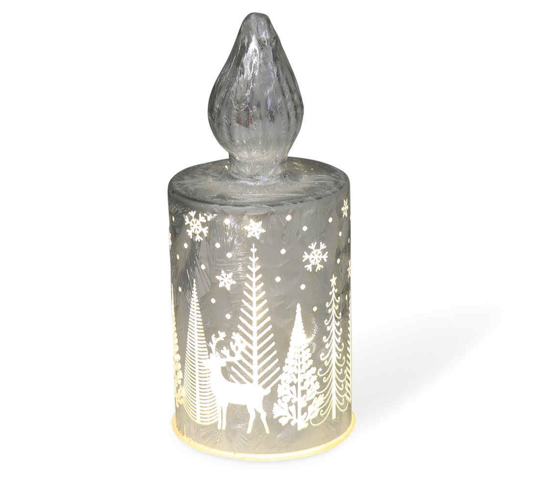 Glass LED silver candle winter landscape