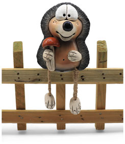 Fence-sitting hedgehog with mushroom