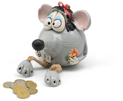 Coins bank mouse with flower
