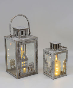 Lantern with houses 2-piece set