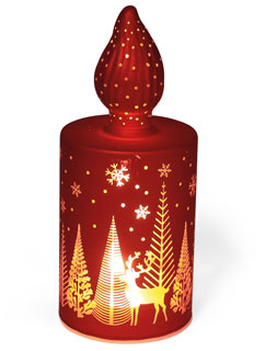 Glass LED red candle, winter landscape