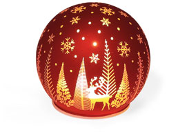 Glass LED red light globe, winter landscape