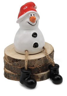 Snowman Floeckchen, sitting on edge, ceramic