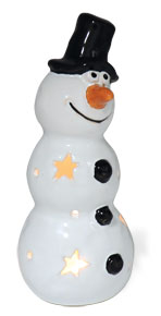 Tealight holder snowman Floeckchen, ceramic
