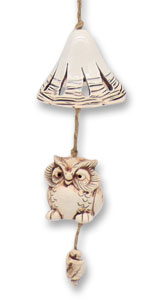 Bell garland 3 owls with little bells, ceramic
