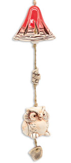 Little bell red with owl, ceramic